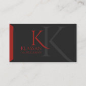 Carte De Visite Monogramme professionnel gris foncé et rouge (Devant)