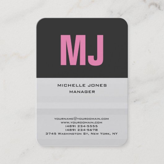 Carte De Visite monogramme professionnel gris tendance unique (Devant)