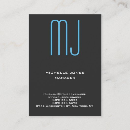 Carte De Visite monogramme professionnel gris unique tendance (Devant)