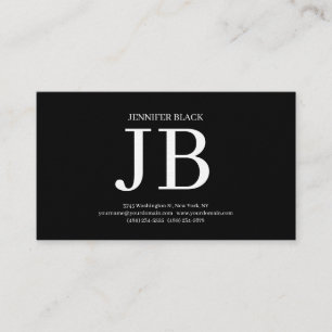Carte De Visite Monogramme Professionnel Luxe Épais Noir Blanc