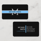 Carte De Visite Monogramme professionnel Maya bleu ligne horizonta (Devant / Derrière)