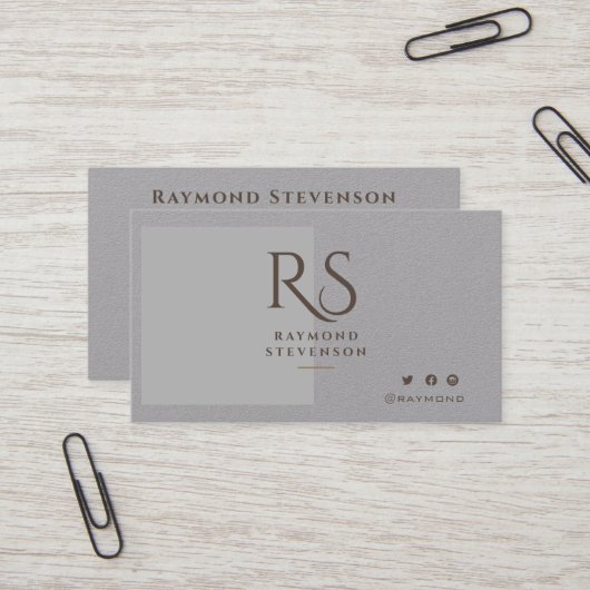 Carte De Visite Monogramme professionnel métal argent chic or (Devant/Arrière en situation)