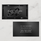 Carte De Visite Monogramme professionnel Métal Plain chic Noir (Devant / Derrière)
