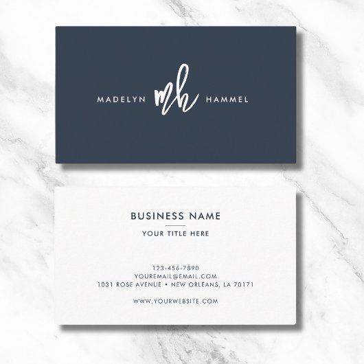Carte De Visite Monogramme professionnel minimal marine