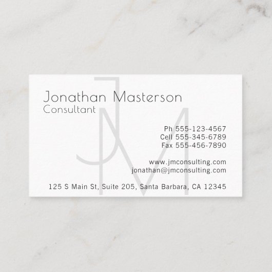 Carte De Visite Monogramme professionnel moderne de Minimalistic (Dos)