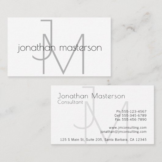 Carte De Visite Monogramme professionnel moderne de Minimalistic (Devant / Derrière)