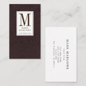 Carte De Visite Monogramme professionnel moderne effet cuir noir (Devant / Derrière)