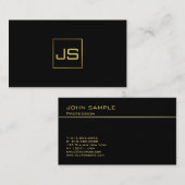 Carte De Visite Monogramme professionnel moderne Elégant Black Gol (Devant / Derrière)