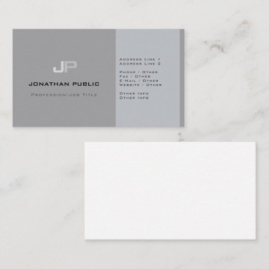 Carte De Visite Monogramme professionnel moderne Gris élégant (Devant / Derrière)