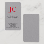 Carte De Visite Monogramme professionnel moderne gris rouge (Devant / Derrière)
