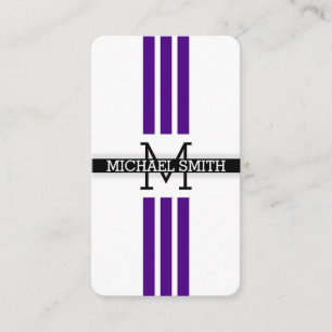 Carte De Visite Monogramme professionnel Moderne Indigo Stripes