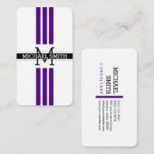 Carte De Visite Monogramme professionnel Moderne Indigo Stripes (Devant / Derrière)