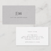 Carte De Visite Monogramme professionnel moderne Lin gris minimali (Devant / Derrière)