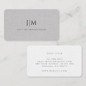 Carte De Visite Monogramme professionnel moderne Lin gris minimali (Devant / Derrière)