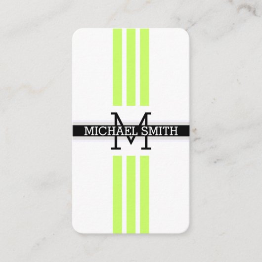 Carte De Visite Monogramme professionnel Moderne Lune Vert rayures (Devant)