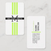 Carte De Visite Monogramme professionnel Moderne Lune Vert rayures (Devant / Derrière)