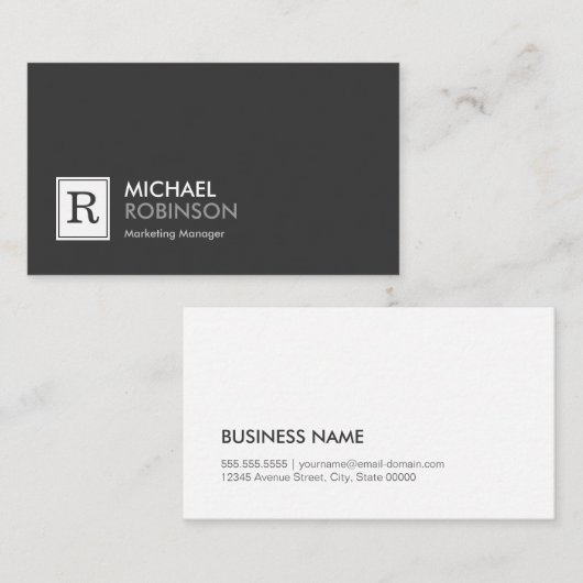 Carte De Visite Monogramme professionnel moderne noir blanc (Devant / Derrière)