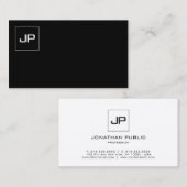 Carte De Visite Monogramme Professionnel Moderne Noir Blanc BW Uni (Devant / Derrière)
