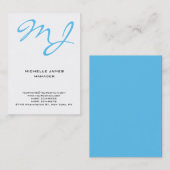 Carte De Visite Monogramme professionnel moderne unique bleu blanc (Devant / Derrière)