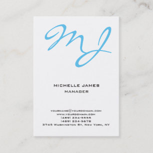 Carte De Visite Monogramme professionnel moderne unique bleu blanc