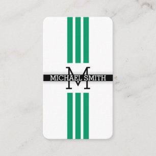 Carte De Visite Monogramme professionnel Moderne Vert-cyan rayures