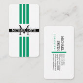 Carte De Visite Monogramme professionnel Moderne Vert-cyan rayures (Devant / Derrière)