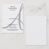 Carte De Visite Monogramme professionnel noir blanc gris calligrap (Devant / Derrière)
