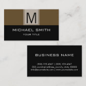 Carte De Visite Monogramme professionnel noir et brun âne (Devant / Derrière)