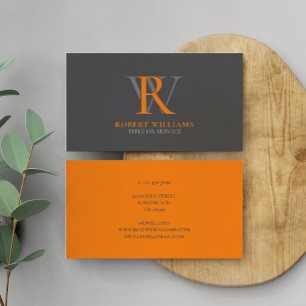 Carte De Visite Monogramme professionnel Orange Gray sur mesure