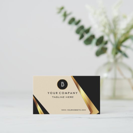 Carte De Visite Monogramme professionnel QR Code Gras Noir et Or (Debout devant)