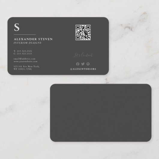 Carte De Visite Monogramme professionnel QR gris clair (Devant / Derrière)