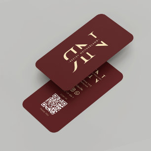 Carte De Visite Monogramme Professionnel Rouge Maroon Or