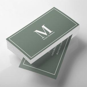 Carte De Visite Monogramme professionnel Sage Vert Nettoyer la typ
