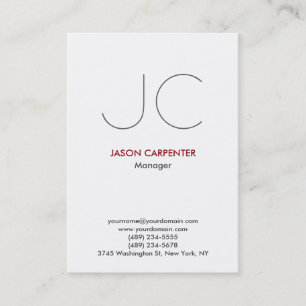 Carte De Visite Monogramme professionnel simple blanc vertical