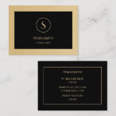 Carte De Visite Monogramme professionnel simple Noir Or (Devant / Derrière)