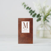 Carte De Visite Monogramme professionnel Texture en cuir Brown (Debout devant)