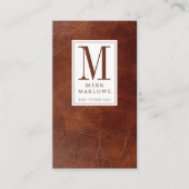 Carte De Visite Monogramme professionnel Texture en cuir Brown (Devant)