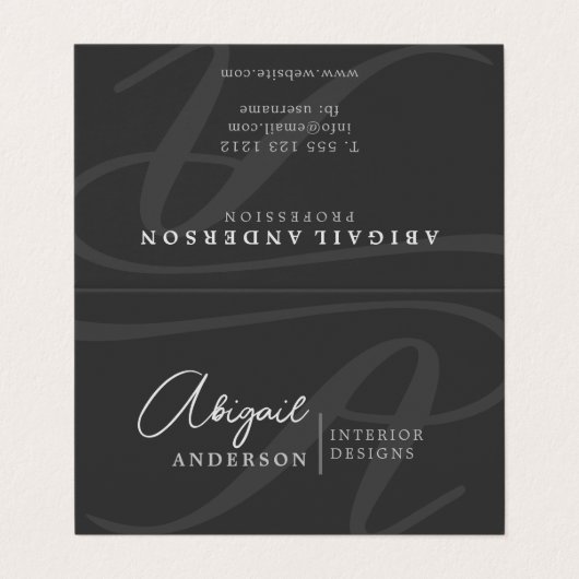 Carte De Visite Monogramme professionnel unique noir et blanc (Extérieur déplié)