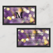 Carte De Visite Monogramme | Purple Bokeh (Devant / Derrière)
