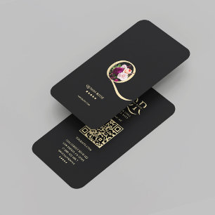 Carte De Visite Monogramme Q Floral Black Gold