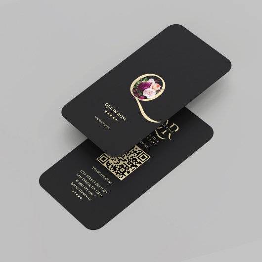 Carte De Visite Monogramme Q Floral Black Gold