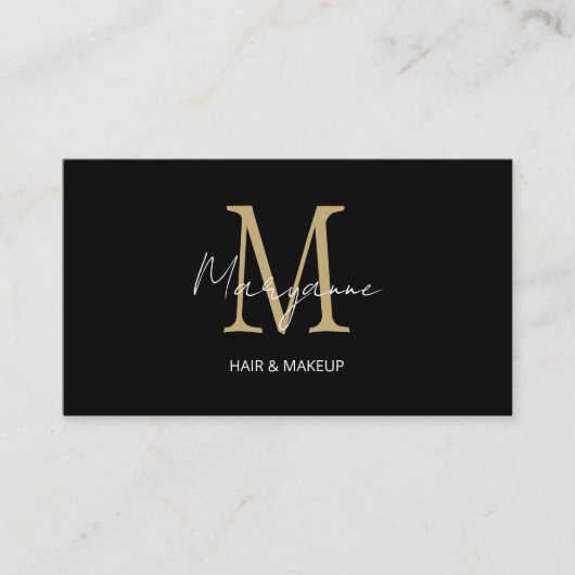 Carte De Visite Monogramme QR Code Black Gold (Devant)