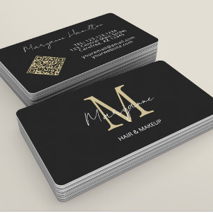 Carte De Visite Monogramme QR Code Black Gold