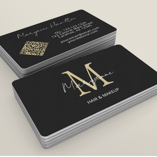 Carte De Visite Monogramme QR Code Black Gold