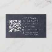 Carte De Visite Monogramme QR Code bleu cuir (Dos)