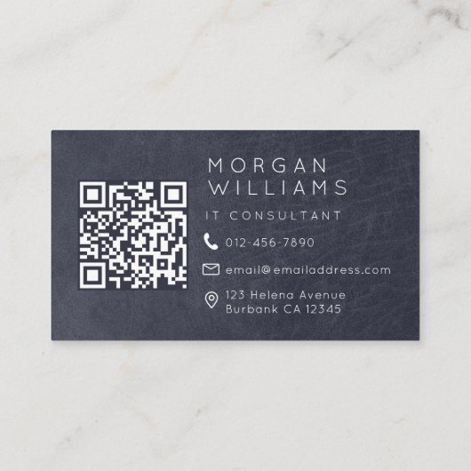 Carte De Visite Monogramme QR Code bleu cuir (Dos)