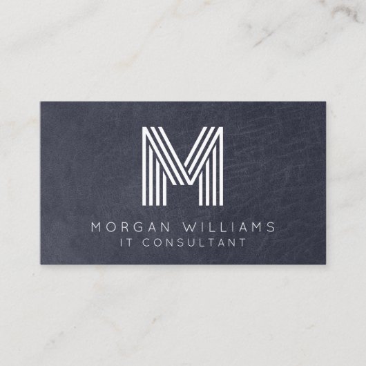 Carte De Visite Monogramme QR Code bleu cuir (Devant)