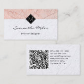 Carte De Visite Monogramme QR Code Élégant Rose gris marbre (Devant / Derrière)