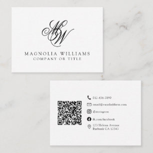 Carte De Visite Monogramme QR Code Minimaliste Grand