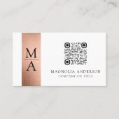 Carte De Visite Monogramme QR Code Rose Gold Foil (Devant)